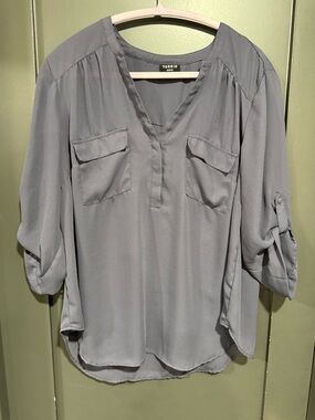 Torrid Women's purple V-Neck Roll-Sleeve Blouse